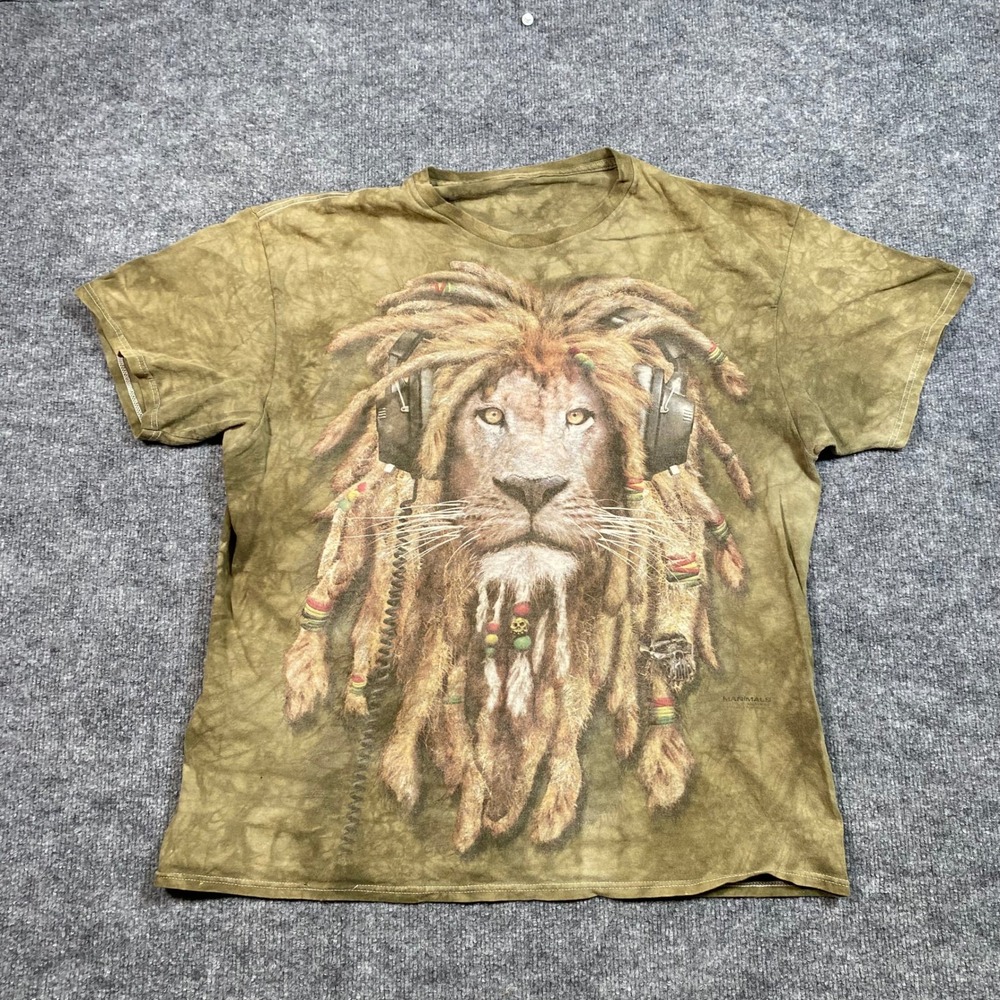 The Mountain Manimals DJ Lion Dreadlocks Tie Dye Graphic T-Shirt Green Mens XL